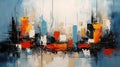 abscract cityscape painting in red blue colors