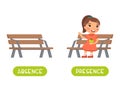 Absence and presence antonyms word card vector template. Royalty Free Stock Photo