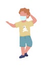 Absent-minded child with face mask semi flat color vector character