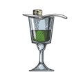 Absinthe alcohol color sketch engraving vector