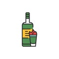 Absinthe bottle and glass color line icon. Alcoholic beverages.