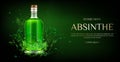 Absinthe bottle mock up banner, blank glass flask