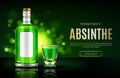 Absinthe bottle and shot glass mock up banner,