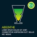 Absinthe cocktail card template with price and flat background.