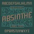 Absinthe label font and sample label design with decoration