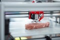 Close up of 3D printer recreating piece of meat Royalty Free Stock Photo
