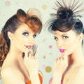 Absolutely Gorgeous Twins Girls with Fashion Make-up and Hairstyle Royalty Free Stock Photo