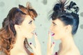 Absolutely Gorgeous Twins Girls with Fashion Make-up and Hairstyle Royalty Free Stock Photo