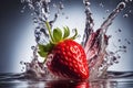 image beautifully showcases a ripe strawberry, its surface adorned with glistening water droplets