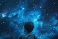 Absorbed Boy looking stars. Generate Ai Royalty Free Stock Photo
