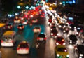 abstact blur bokeh of Evening traffic jam on road in city