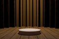 Abstact 3d render Natural podium background, podium on the wooden floor backdrop wooden curtain for product display advertising Royalty Free Stock Photo