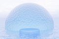 Abstact 3d render water scene and Natural podium background, Blue podium on the sea backdrop water ball with sky for product Royalty Free Stock Photo