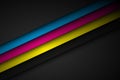 Abstact vector background with lines in cmyk colors. Triangle overlap layers on black background with free space Royalty Free Stock Photo