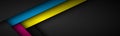 Abstact vector header with lines in cmyk colors. Triangle overlap layers dark banner