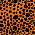 Abstarct seamless leopard fashion pattern with black blobs on orange Royalty Free Stock Photo