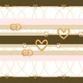 Abstarct seamless pattern with gold chains; belts and heart.