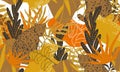 Abstarct seamless pattern with leaves, leopard. Jungle endless texture. Print for fabric, wallpaper, cover. Modern