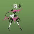 Vector silhouette of a cartoon dancer ballerina with an abstract bright white, black and pink geometric pattern in a dance pose. Royalty Free Stock Photo