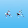 Vector two silhouettes cartoon dancer ballerina with an abstract bright white, black and red geometric pattern in a dance pose. Royalty Free Stock Photo