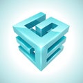Abstract 3D cube cyan icon