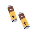 Abstract AA battery icon. Dry alkaline electrical energy cylinder cell, plus and minus. Two A power items of cylindrical