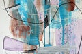Fragment Art Abstract Modern watercolor on canvas in blue and terracotta colors. Royalty Free Stock Photo