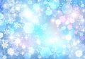 Festive winter blue bokeh background, glitter, sparkles, pink, white, Shine, stars, snowflakes, abstraction