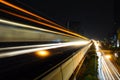 Abstract acceleration speed motion light Blur from Sky Train at night Royalty Free Stock Photo