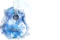 Abstract acoustic guitar watercolor painting background.