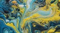 Abstract Acrylic Artwork: Radiant Swirls of Yellow and Blue in the Spotlight