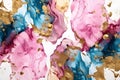 Abstract acrylic paint background. Marbling artwork texture. Golden, pink and blue colors Royalty Free Stock Photo