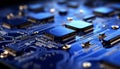 Abstract advanced micro Quantum computer communication concept artificial Intelligence or AI networking and Cloud Computing Royalty Free Stock Photo