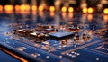 Abstract advanced micro Quantum computer communication concept artificial Intelligence or AI networking and Cloud Computing Royalty Free Stock Photo
