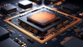 Abstract advanced micro Quantum computer communication concept artificial Intelligence or AI networking and Cloud Computing Royalty Free Stock Photo