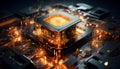Abstract advanced micro Quantum computer communication concept artificial Intelligence or AI networking and Cloud Computing Royalty Free Stock Photo