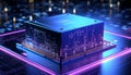 Abstract advanced micro Quantum computer communication concept artificial Intelligence or AI networking and Cloud Computing Royalty Free Stock Photo