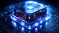 Abstract advanced micro Quantum computer communication concept artificial Intelligence or AI networking and Cloud Computing Royalty Free Stock Photo