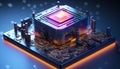 Abstract advanced micro Quantum computer communication concept artificial Intelligence or AI networking and Cloud Computing Royalty Free Stock Photo