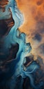 Abstract Aerial Photography Blue Orange River Artwork In Fluid Formations