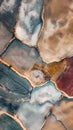 Abstract aerial view colorful irregularly shaped agricultural fields diverse soil textures