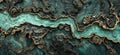 Abstract Aerial View of Turquoise and Gold Mineral Textures