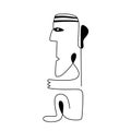 Abstract Aesthetic Human Drawing A Line. African Or Amazon Man Sitting Portrait In Minimalist Style. Modern Single Line Art,