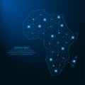 Abstract Africa map created from lines and bright points in the form of starry sky, polygonal wireframe mesh and connected lines. Royalty Free Stock Photo