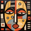 Abstract African Mask Portrait Exotic Face In Geometric Constructivism