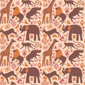 Abstract African seamless pattern with minimalist wild animals.