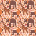 Abstract African seamless pattern with minimalist wild animals.
