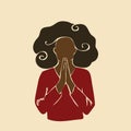 Abstract african woman praying with hands folded in worship. Afro black skin girl curly hair. Vector illustration