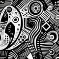 Abstract Afro-colombian Themes: Psychedelic Black And White Drawings