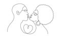 Abstract Afro couple in a modern abstract minimalist one line style.